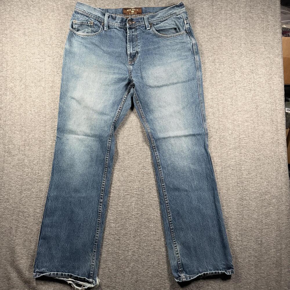 Red Snap Jeans Mens 36x34 Blue Denim Straight Distressed Dungarees Baggy Y2K